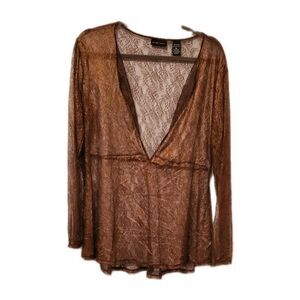 VINTAGE Y2K NEW YORK AND COMPANY XL Brown Gold Lace Babydoll Layering Top Whimsy